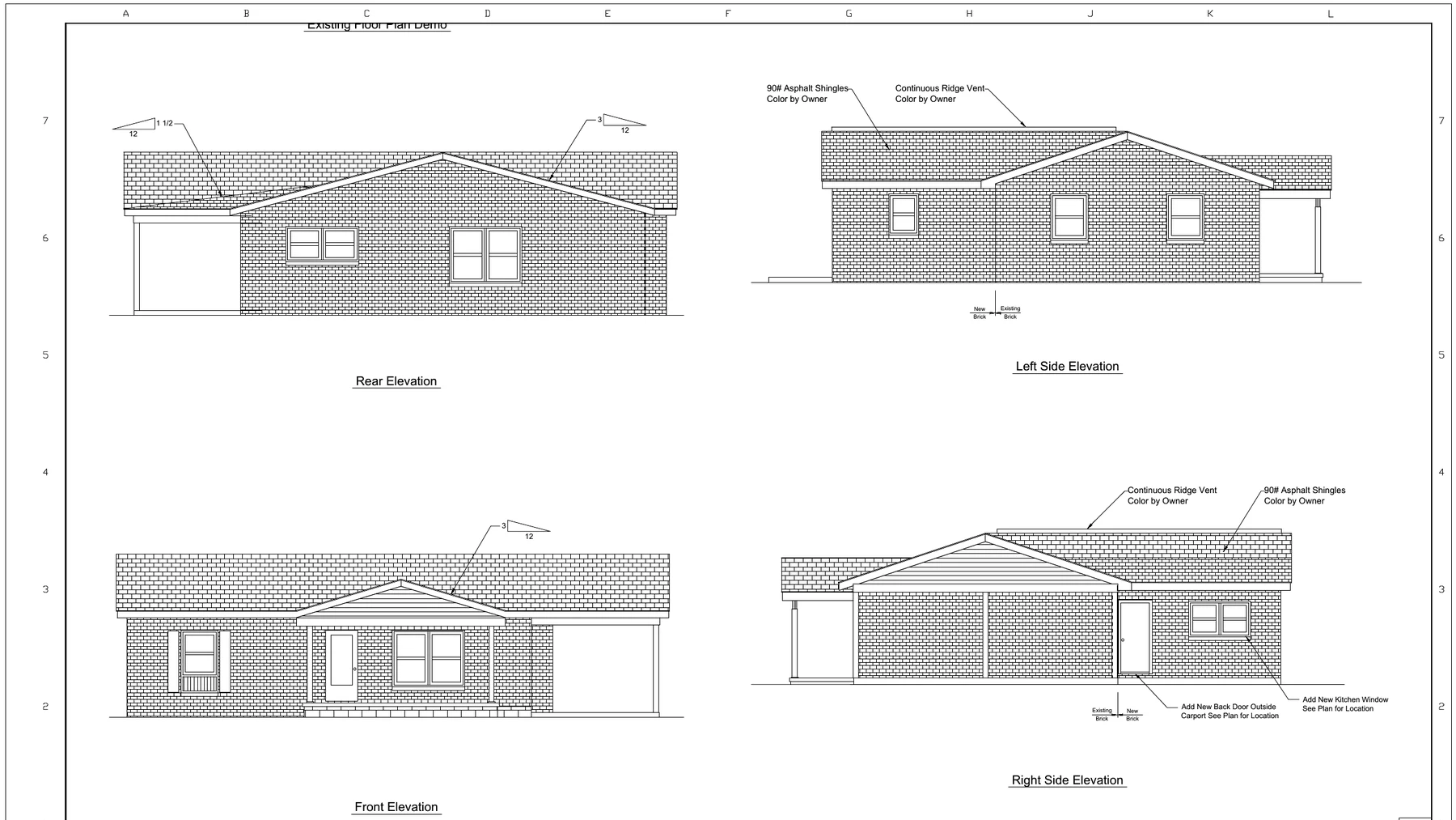 Front and rear elevation drawings for House Plan 60