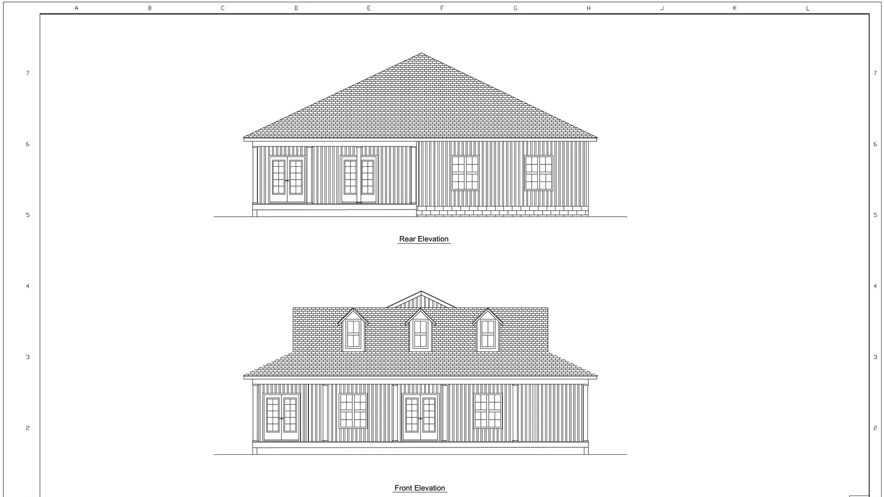 Front and rear elevation drawings for House Plan 62
