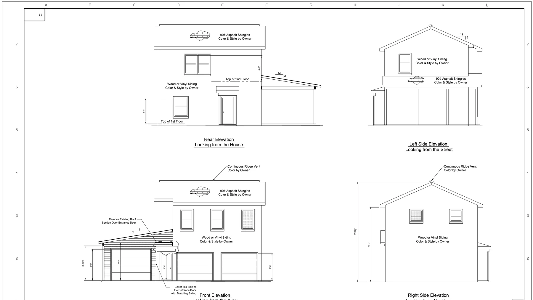 Front and rear elevation drawings for House Plan 63