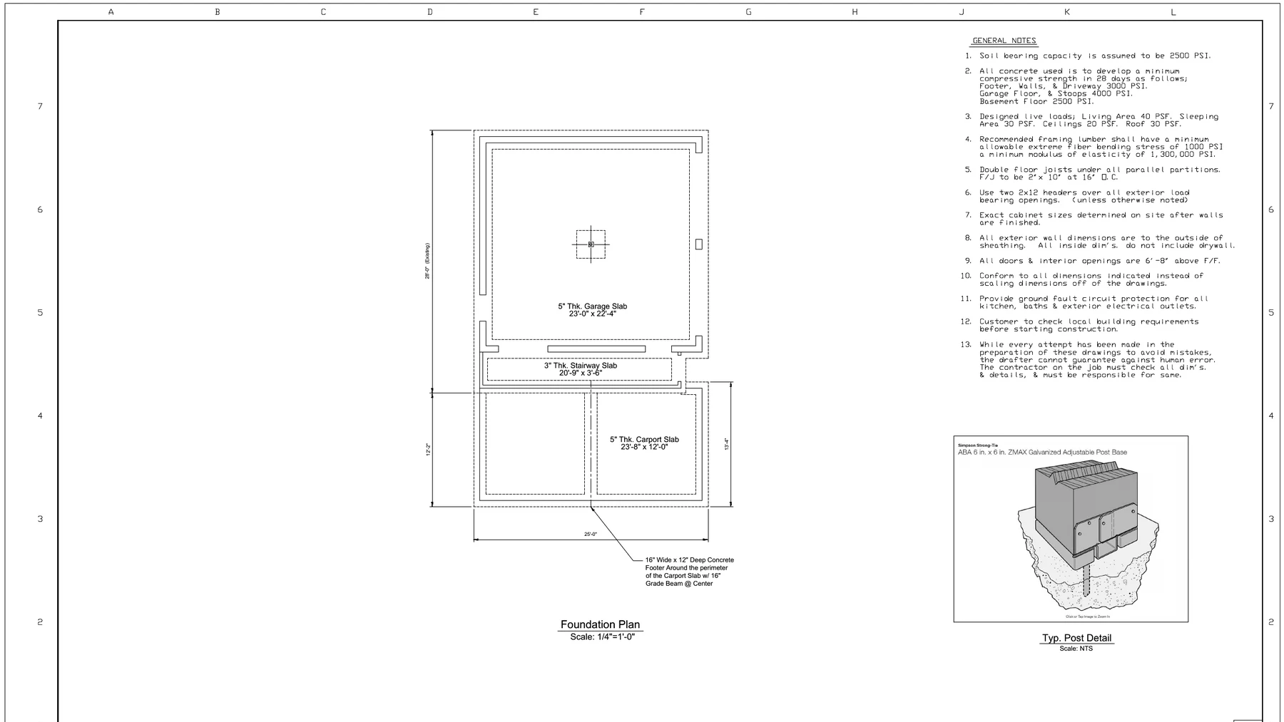 Foundation plan drawing for House Plan 63
