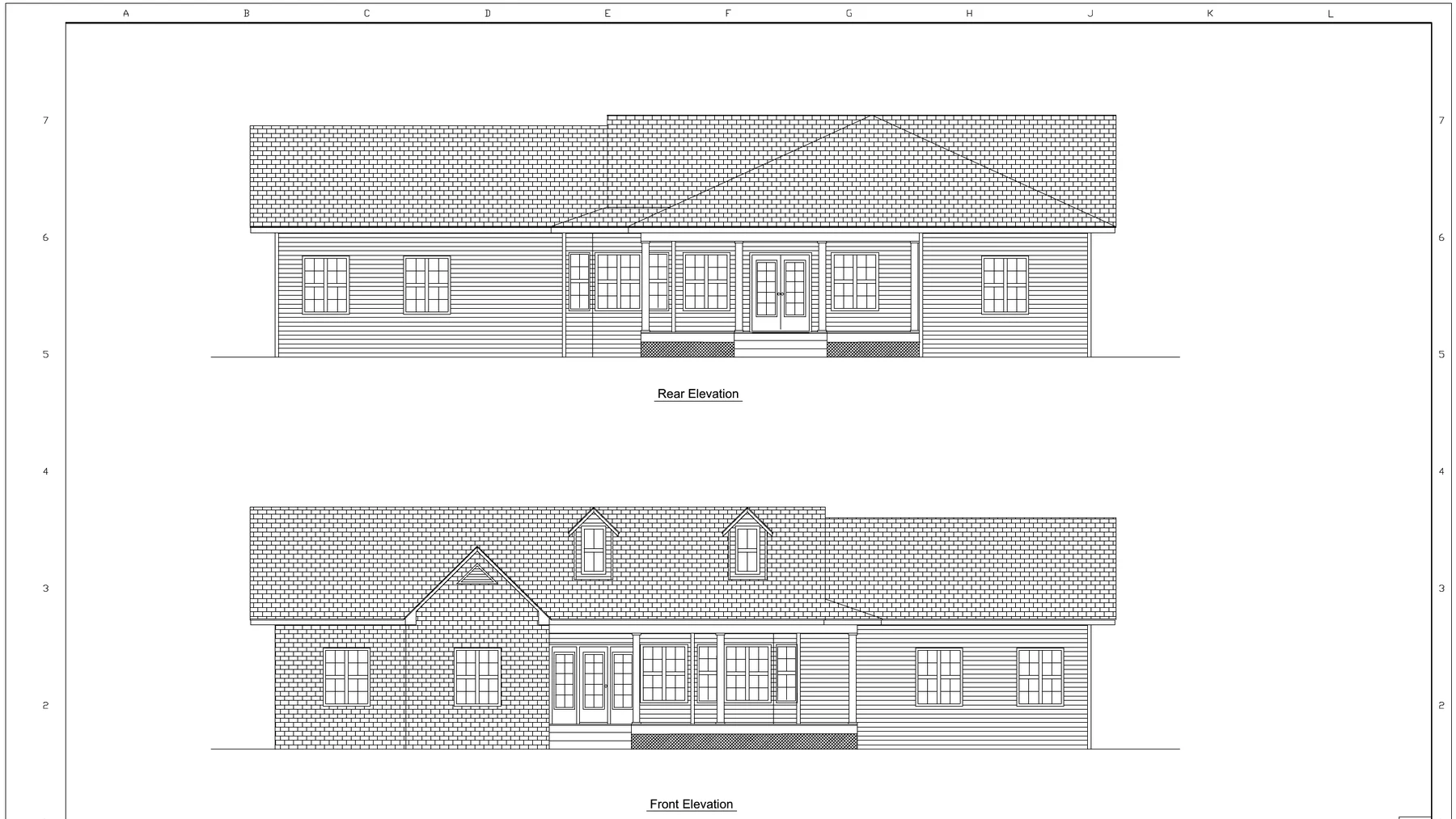 Front and rear elevation drawings for House Plan 64